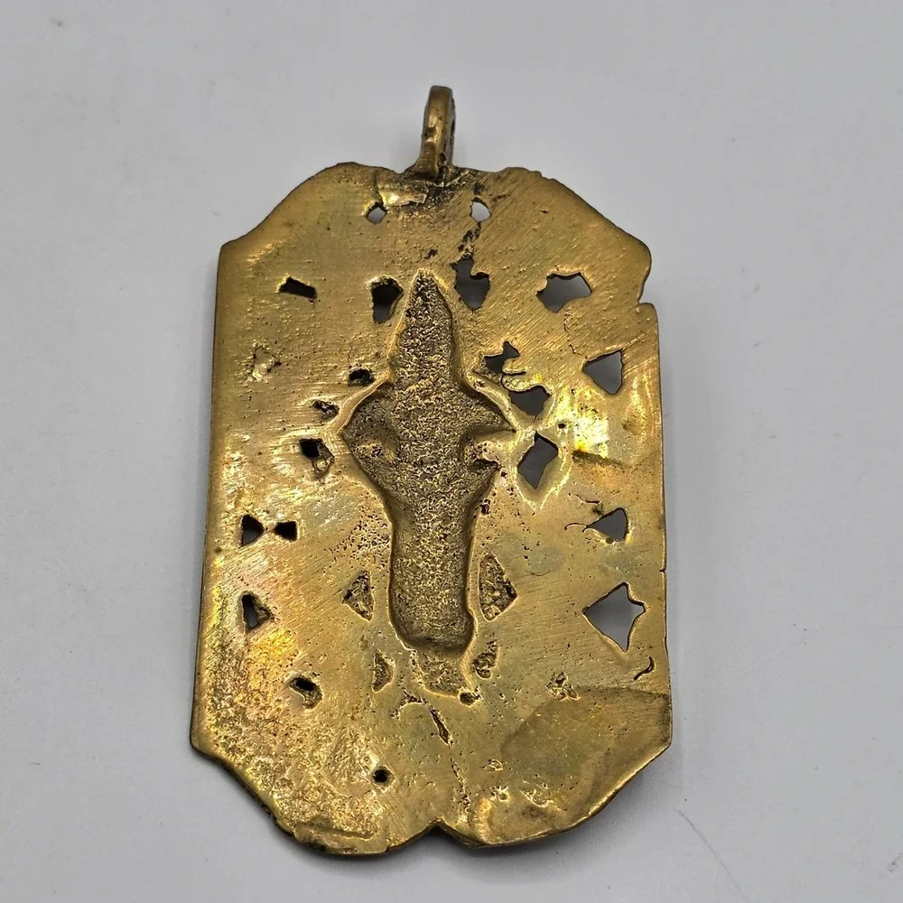Vintage Brass Vishnu Deity Pendant Amulet Religious Charm Ornate Filigree‎ Hindu